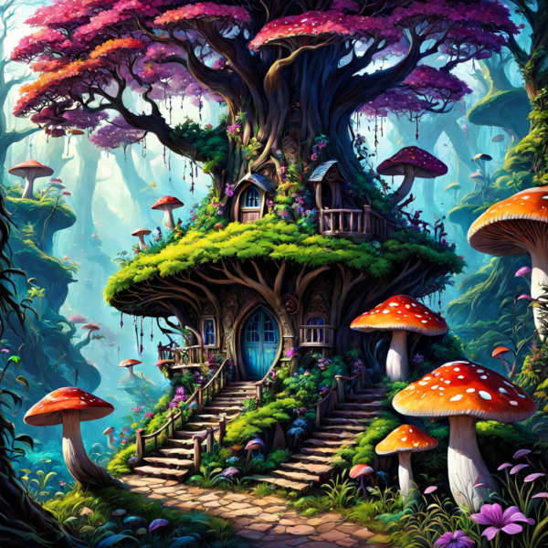 brilliant bold colors colorful fantasy world breathtaking enchanted forest intricate tapestry