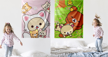 30x40inch Cute Cartoon Rilakkuma Tapestry – Vintage Anime Wall Hanging Cloth, Soft Fabric Wall Art for Kids Room & Home Décor