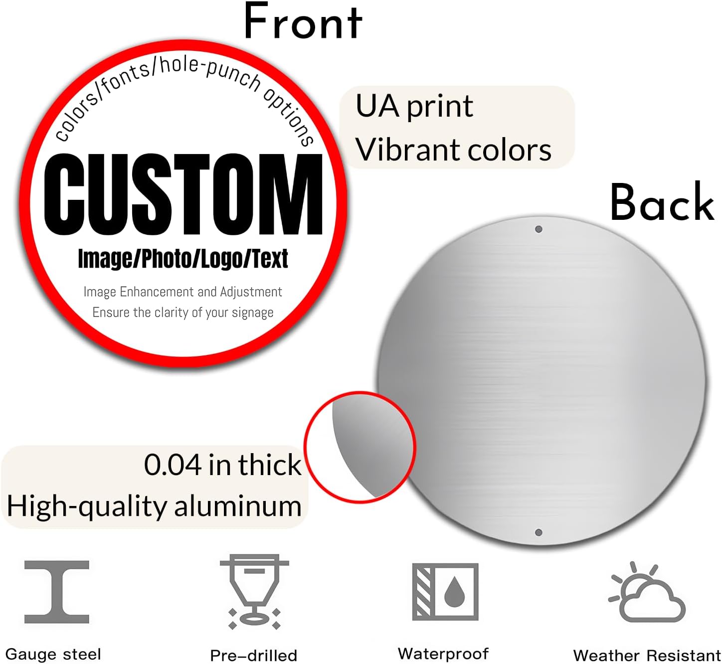 Custom Sign Outdoors - Personalized Metal Aluminum Sign 8x8 Inch Round - Image 5