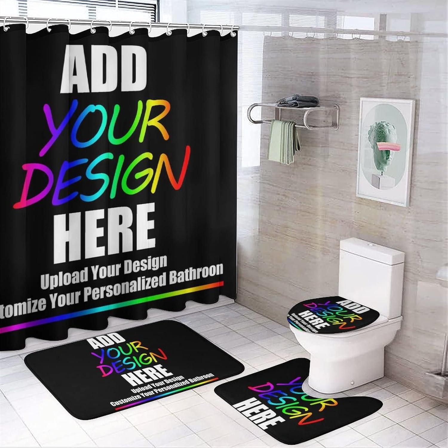 4 Piece Suit Custom Shower Curtain Set