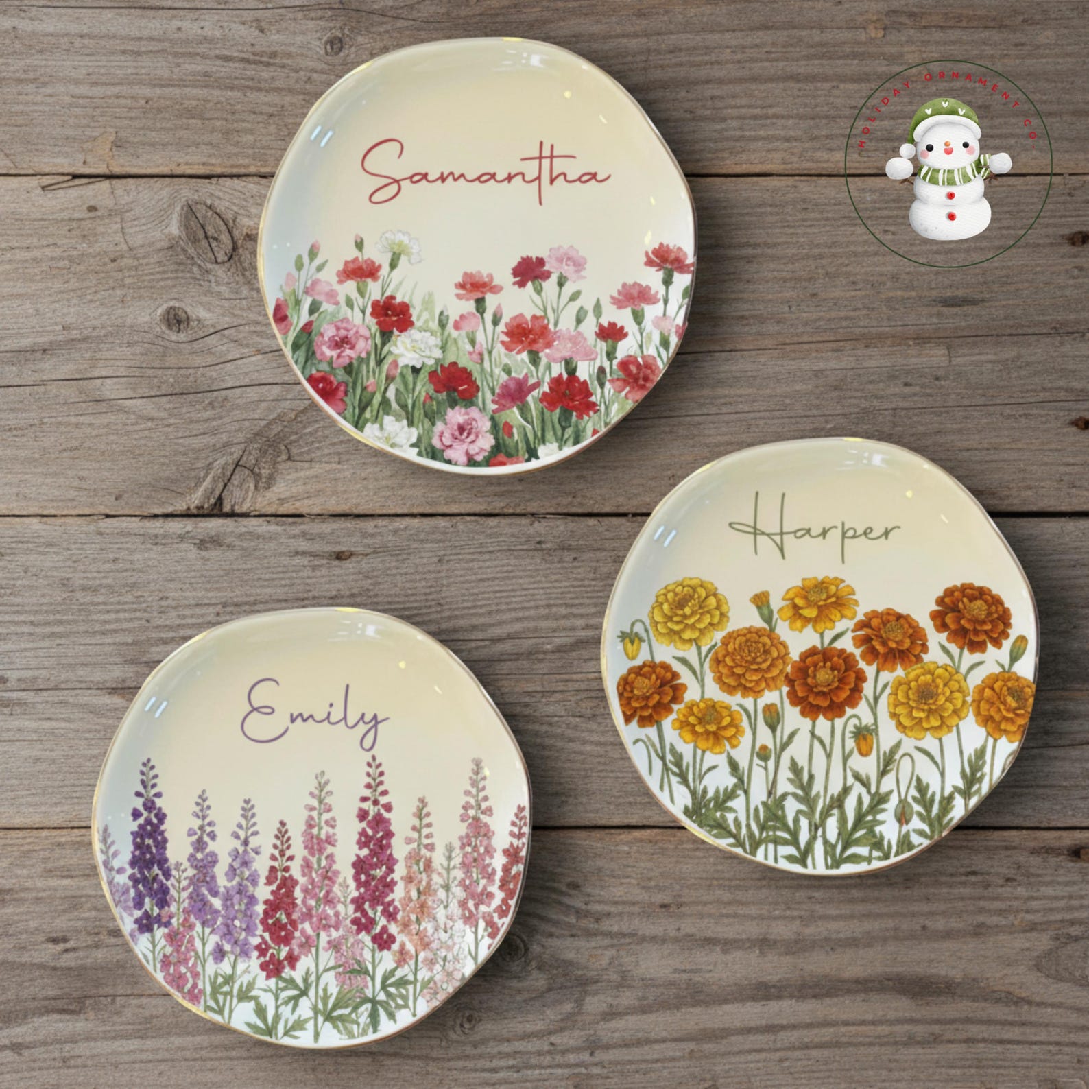 Personalized Watercolor Birth Month Flower Ring Trinket Dish | Birthday Jewelry Dish | Wedding Bridesmaid Gift - Image 2