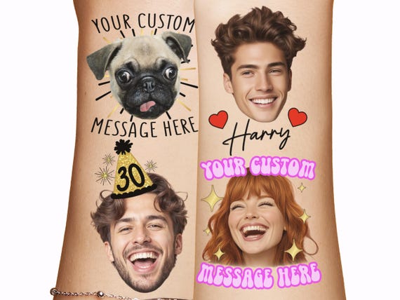 Custom Face Temporary Tattoos Grooms Photo Bachelorette Birthday Party Favors Funny Gift Personalized Face Cutout Dogs Pet cropped decor