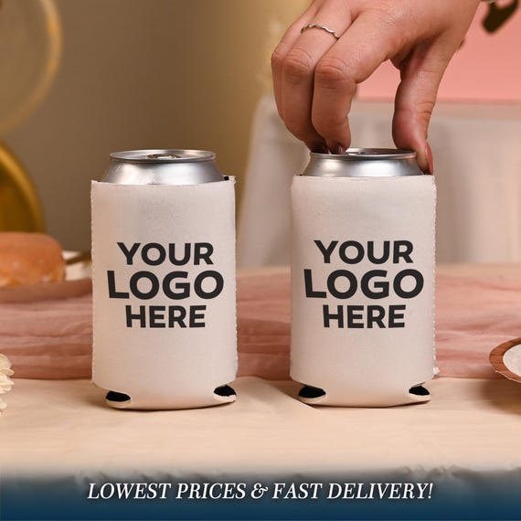 Custom Logo Neoprene Can Coolers, Personalized Huggers, Promotional Huggers, Business Logo, Personalized Party Favors, Wedding Logo Coolers