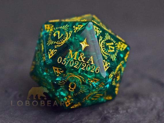 Marry Me D20-Personalized d20-Custom Anniversary D20 Dice-Wedding D20 Dice-Engraved D20 Dice-Natural Gemstone D and D Dice-Monogram D20