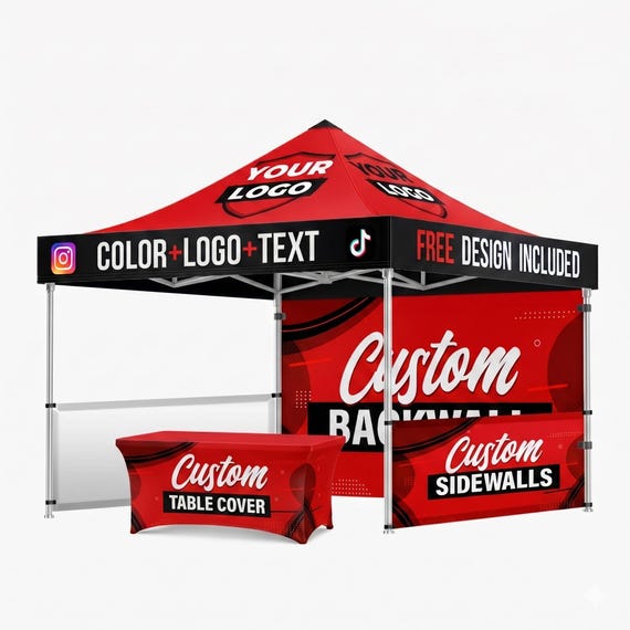 Custom 10x10 Canopy Tent – Free Personalized Design, Trade Show Booth, Fast Delivery