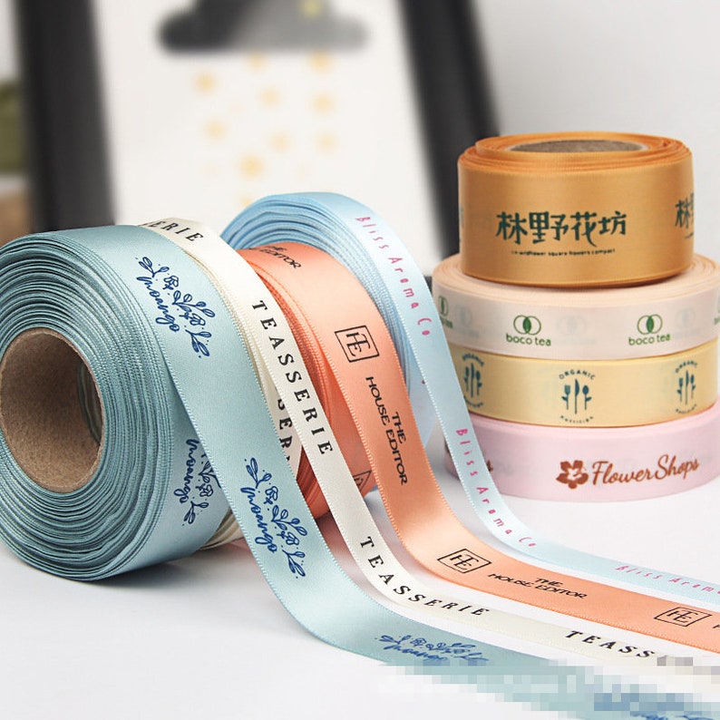 DUWES 100yards Personalized Custom Screen Ink Print Satin Ribbon Logo Printed DIY OEM Webbing Decoration Gift F107