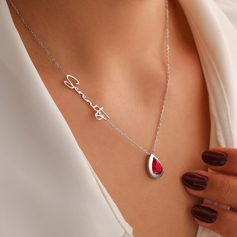 Handmade Alexandrite Birthstone Necklace, Personalized June Birthstone Name Necklace, Anniversary Gifts for Wife, Summer Gift for Her - Image 4