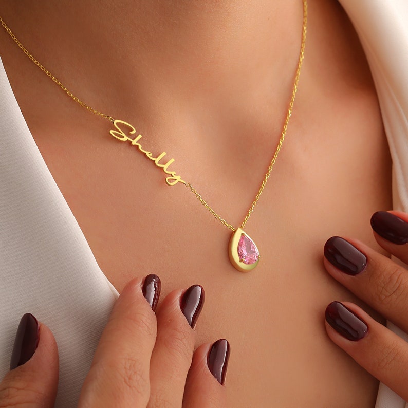 Handmade Alexandrite Birthstone Necklace, Personalized June Birthstone Name Necklace, Anniversary Gifts for Wife, Summer Gift for Her - Image 3
