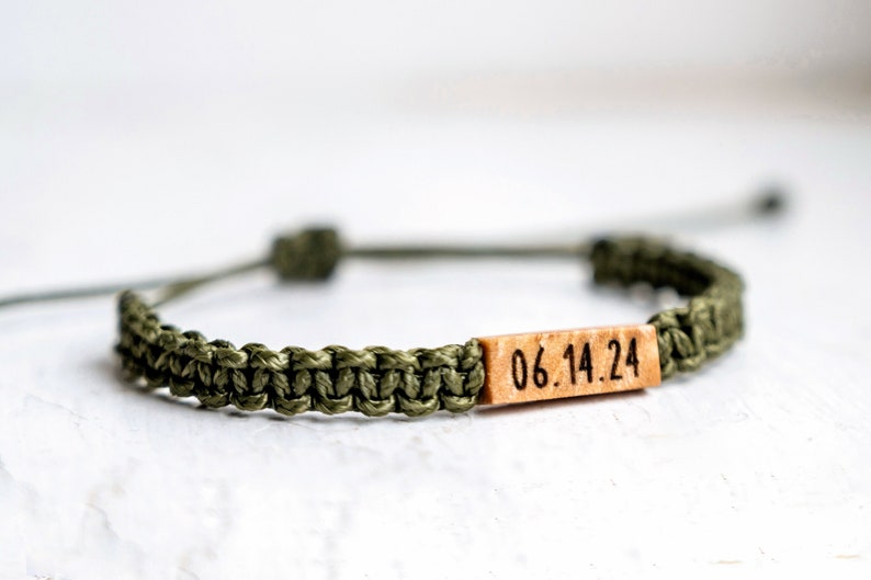 Personalized Wood Bracelet: Reclaimed Maple, Adjustable Macrame, Custom Jewelry, Various Colors - Image 2