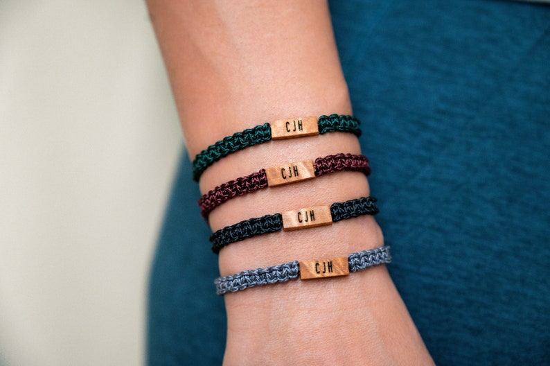 Personalized Wood Bracelet: Reclaimed Maple, Adjustable Macrame, Custom Jewelry, Various Colors - Image 3