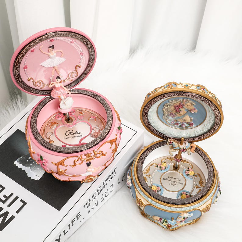 Personalized Carousel & Ballerina Music Box, Custom Engraved Name Musical Box, Personalized Birthday Gift, Christmas Gifts, Keepsake Gifts - Image 2