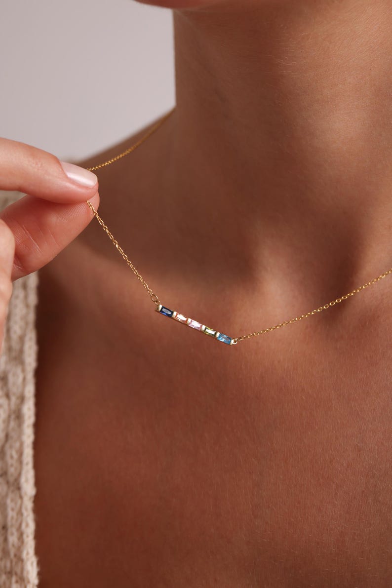 Baguette Birthstone Necklace, Family Birthstone Necklace, Personalized Gift, Mother's Birthstone Jewelry ,Gift for Mom,Birthday Gift - Image 3