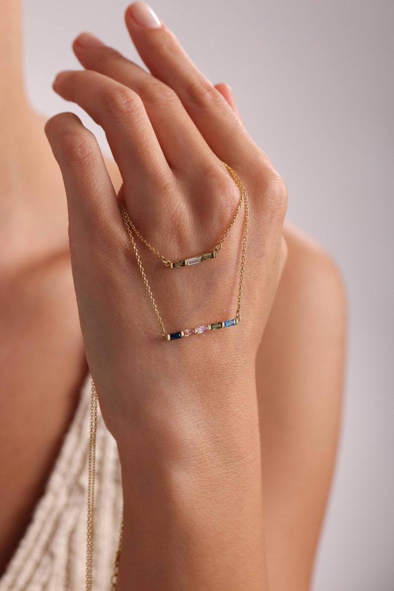Baguette Birthstone Necklace, Family Birthstone Necklace, Personalized Gift, Mother's Birthstone Jewelry ,Gift for Mom,Birthday Gift - Image 2