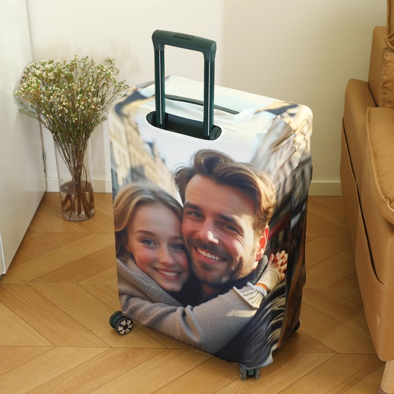 Personalized Photo Luggage Cover,Custom Picture Travel Suitcase Cover,Fun Luggage Covers,Unique Travel Gift,Honeymoon Gift,Anniversary Gift - Image 2