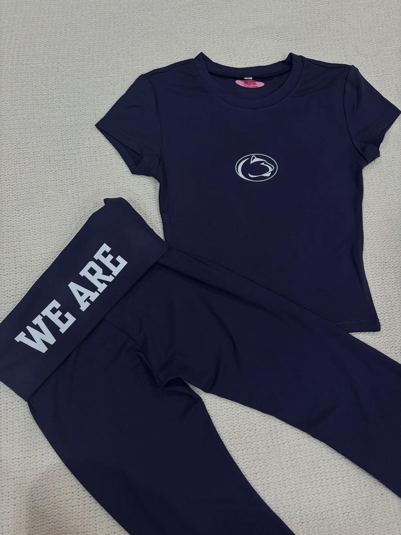 College matching set, matching sweat set, game day, tailgate outfit, bed party gift, commitment day, fold over pant and baby tee, loungewear - Image 2