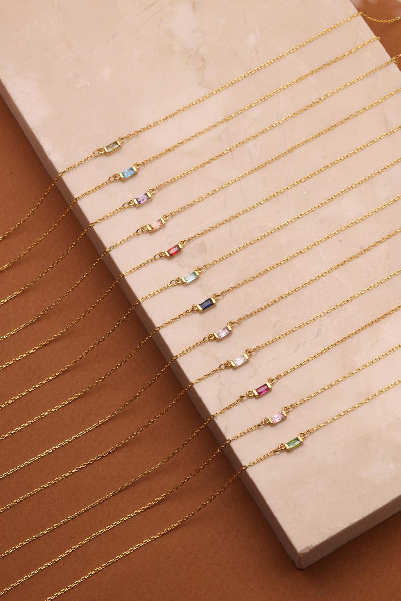 Baguette Birthstone Necklace, Family Birthstone Necklace, Personalized Gift, Mother's Birthstone Jewelry ,Gift for Mom,Birthday Gift - Image 5