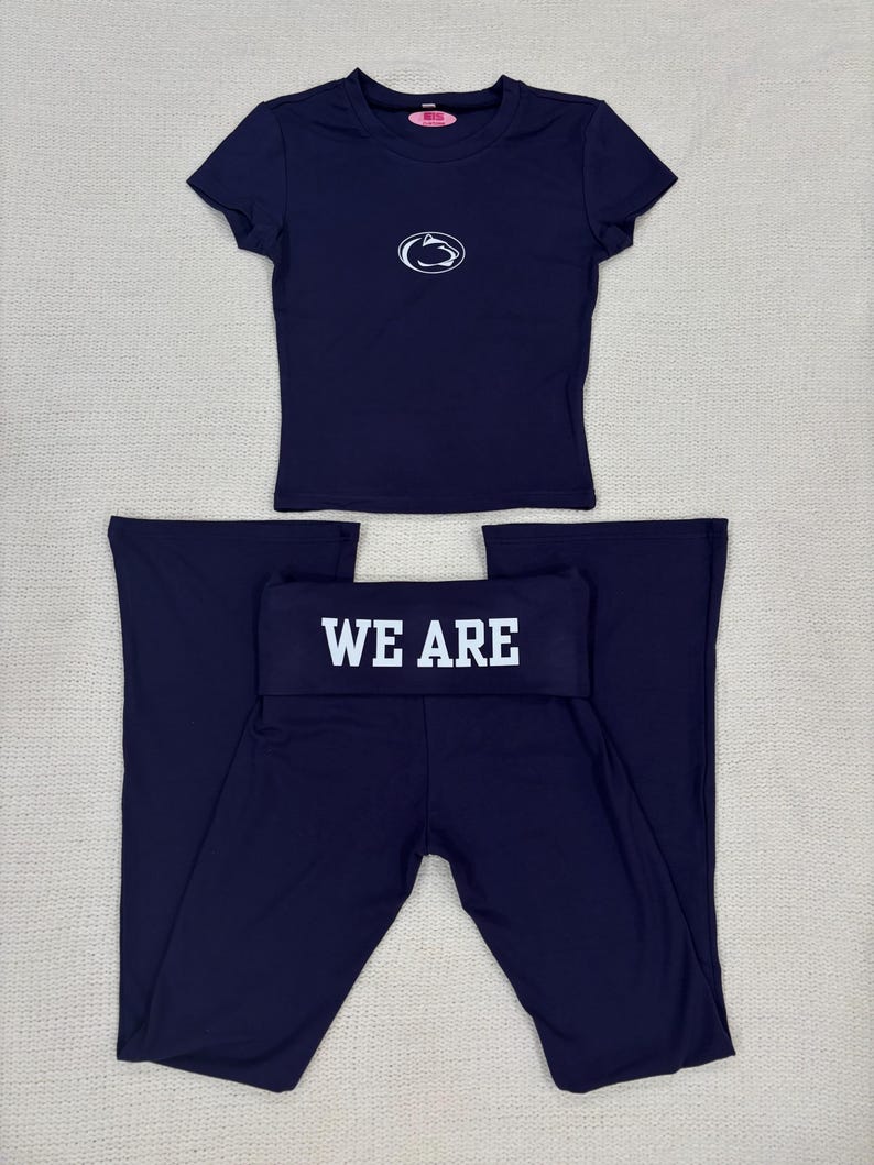 College matching set, matching sweat set, game day, tailgate outfit, bed party gift, commitment day, fold over pant and baby tee, loungewear - Image 3