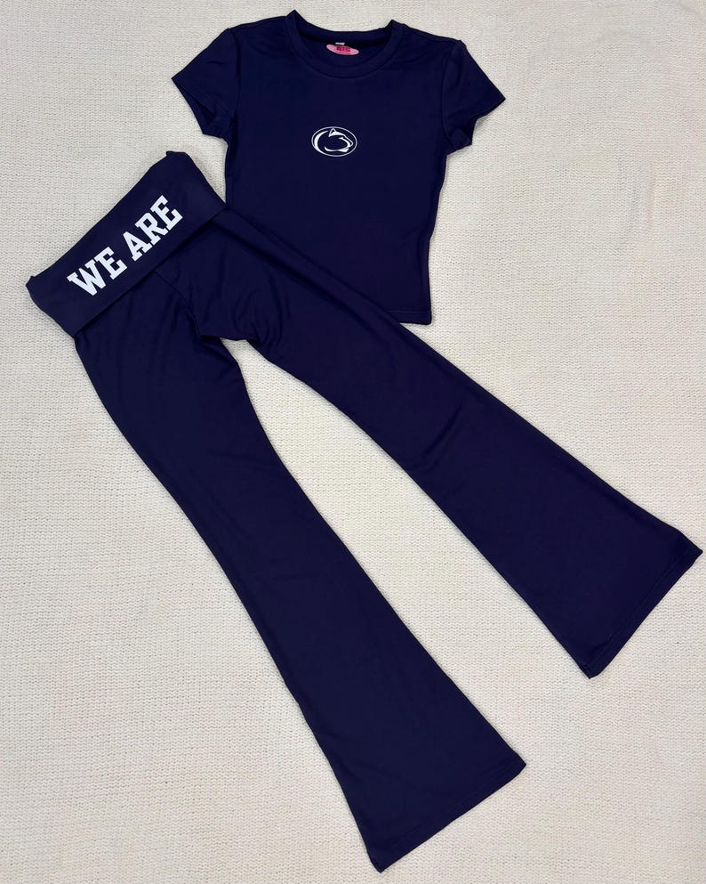 College matching set, matching sweat set, game day, tailgate outfit, bed party gift, commitment day, fold over pant and baby tee, loungewear