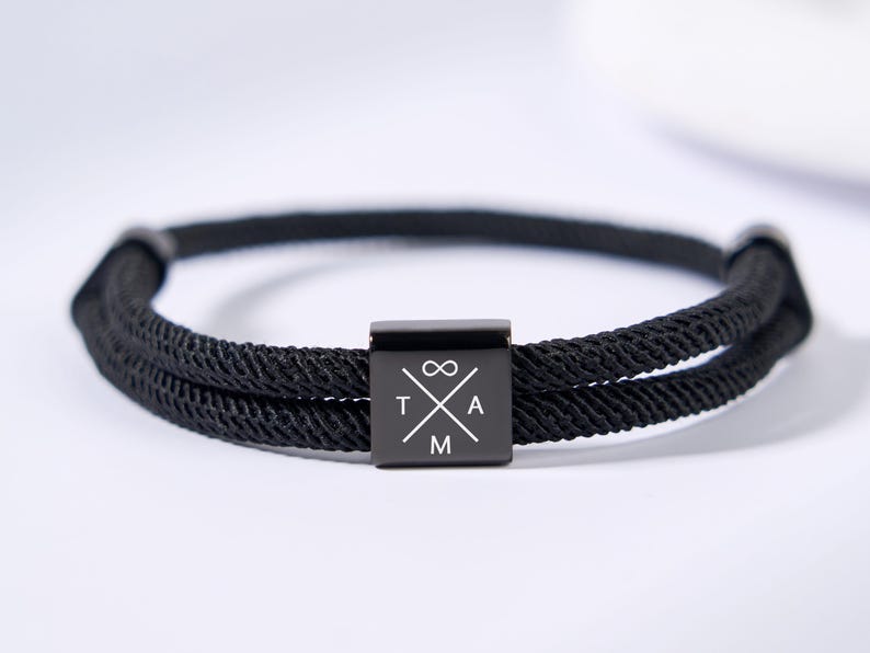 Personalized Adjustable Sliding Knot Bracelet for Dad, Individual Engraving Bracelet, Couple Bracelet, Personalized, Initials, Father's Day - Image 3