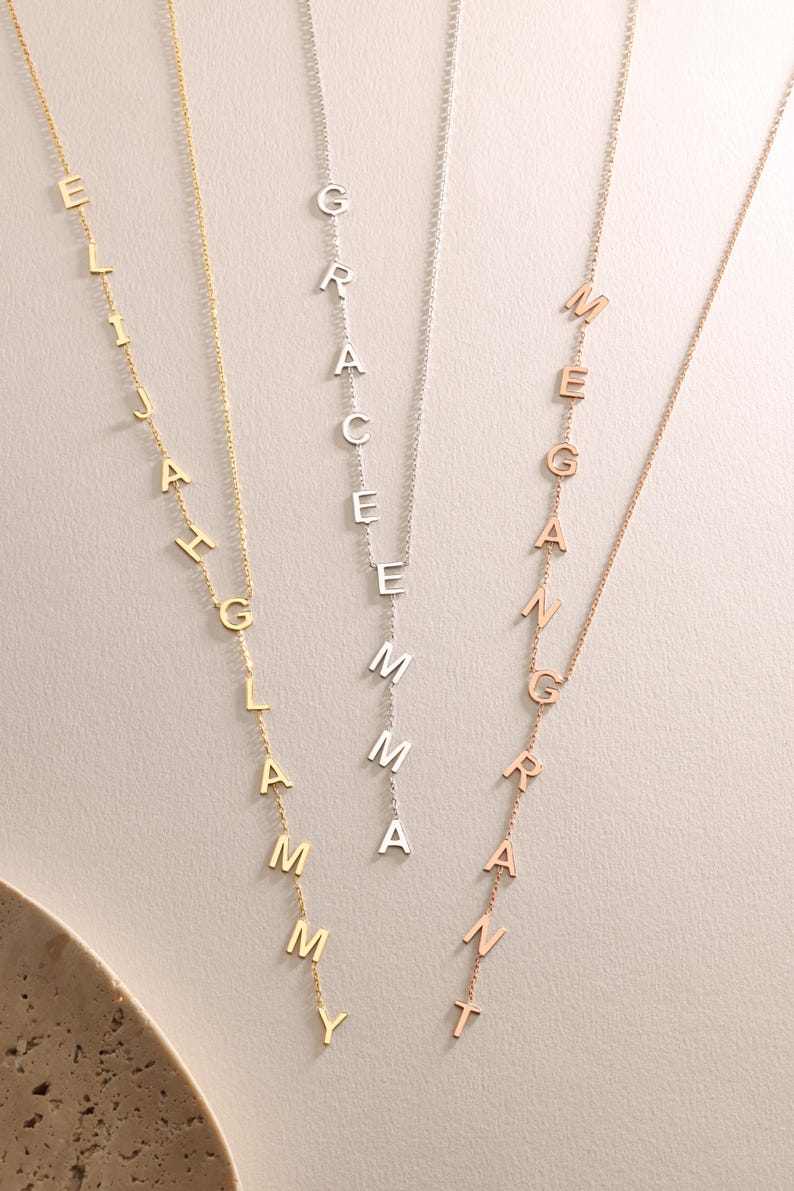 Lariat Initial Necklace, Custom Drop Name Necklace, Gold Name Y Necklace, Personalized Gift for Her, Bridesmaid Jewelry, Christmas Gift - Image 2