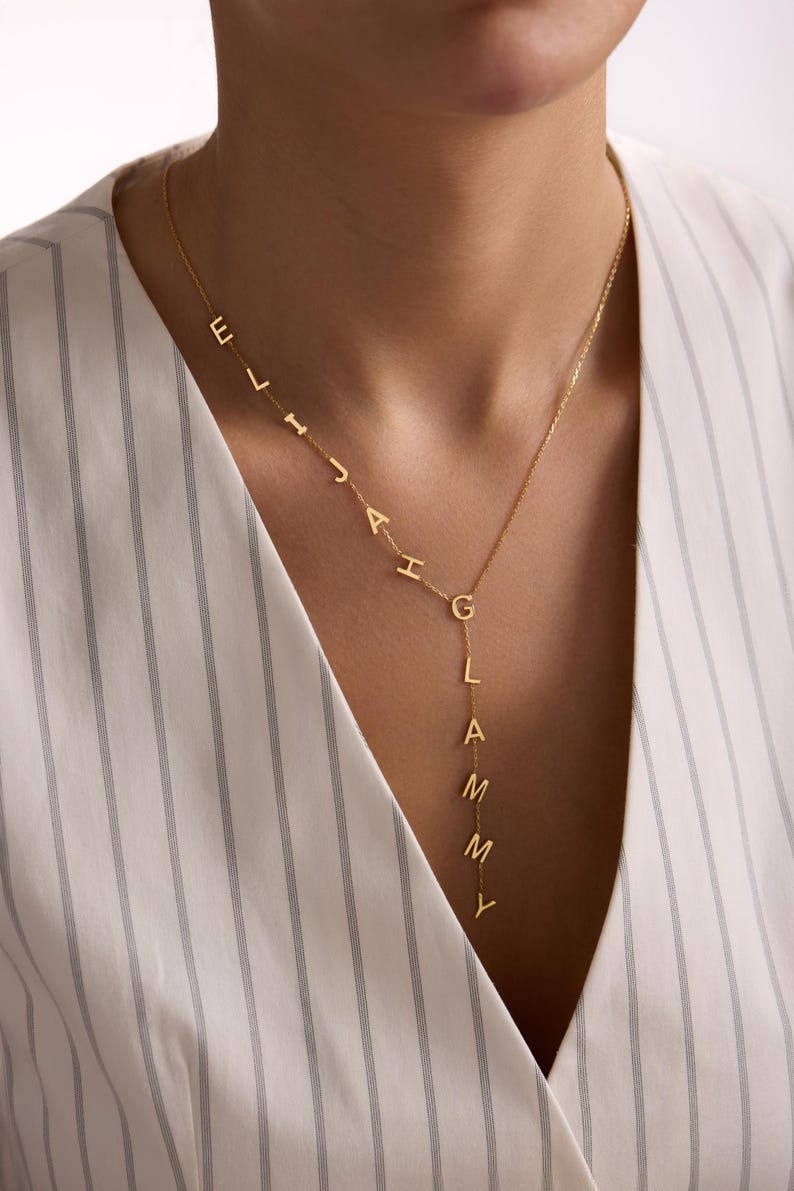 Lariat Initial Necklace, Custom Drop Name Necklace, Gold Name Y Necklace, Personalized Gift for Her, Bridesmaid Jewelry, Christmas Gift - Image 5