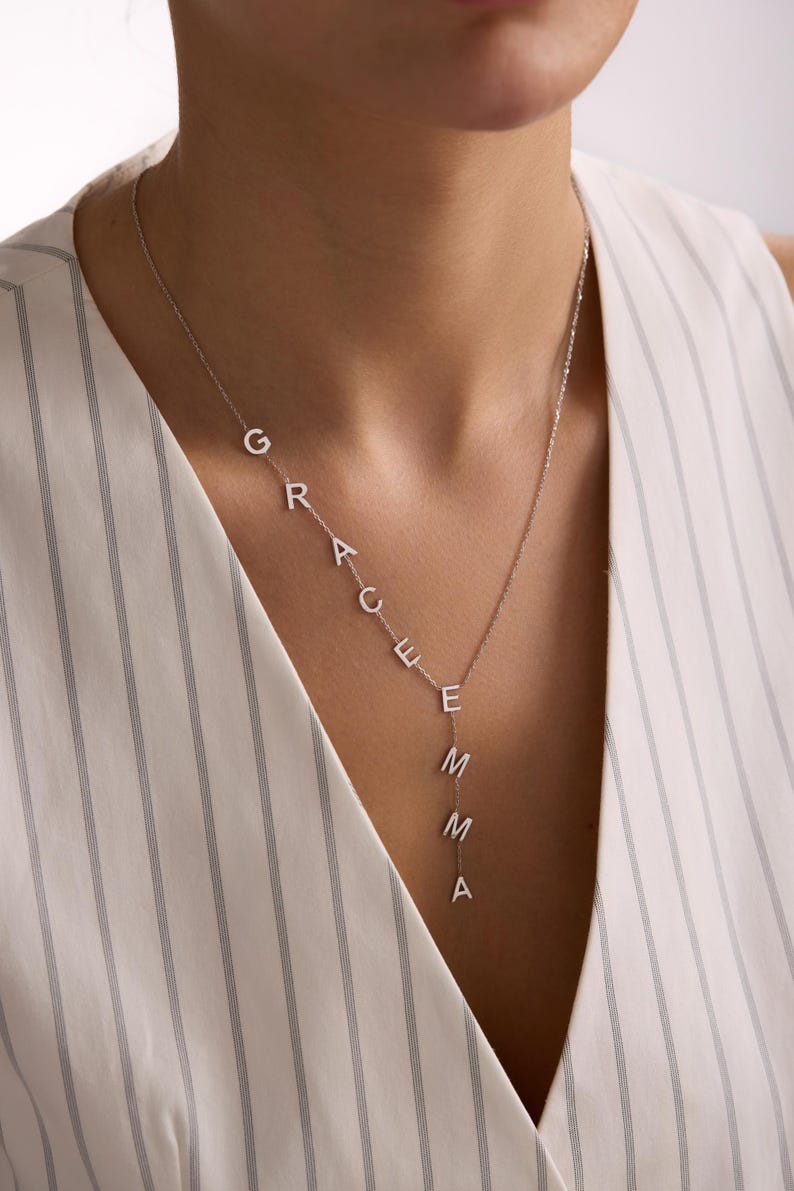 Lariat Initial Necklace, Custom Drop Name Necklace, Gold Name Y Necklace, Personalized Gift for Her, Bridesmaid Jewelry, Christmas Gift - Image 3