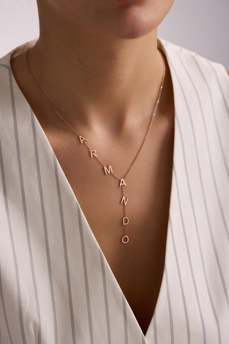 Lariat Initial Necklace, Custom Drop Name Necklace, Gold Name Y Necklace, Personalized Gift for Her, Bridesmaid Jewelry, Christmas Gift - Image 4