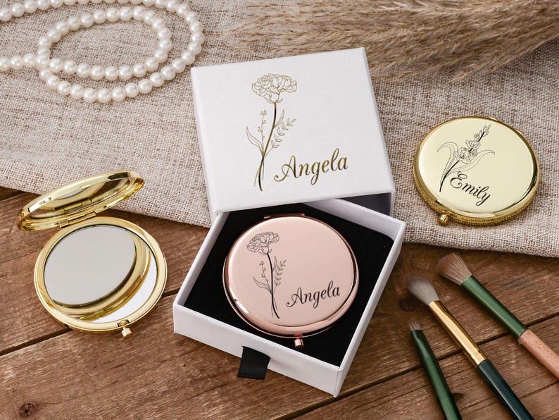 Personalized Makeup Mirror with Name,Custom Bridesmaid Gifts,Engraved Pocket Mirror,Wedding Gifts,Birthday Keepsake Gifts,Bridal Party Gift - Image 5