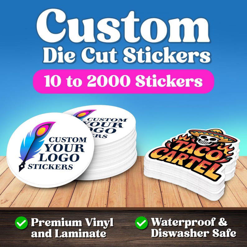 Custom Logo Vinyl Stickers: Die Cut, Water-Resistant Personalized Waterproof Decals