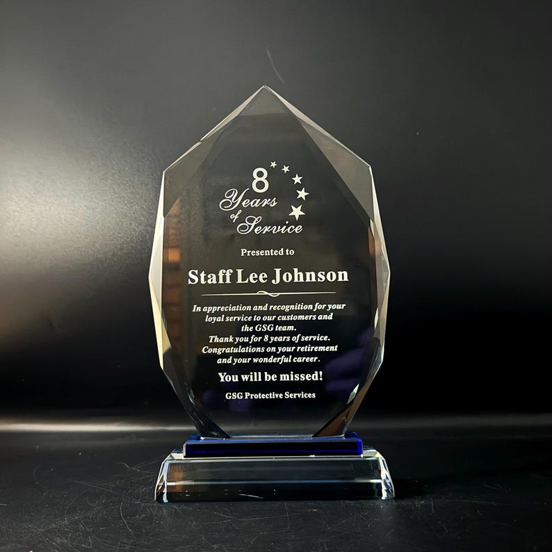 Personalized Crystal Recognition Award: Custom Engraved Plaque - Image 3