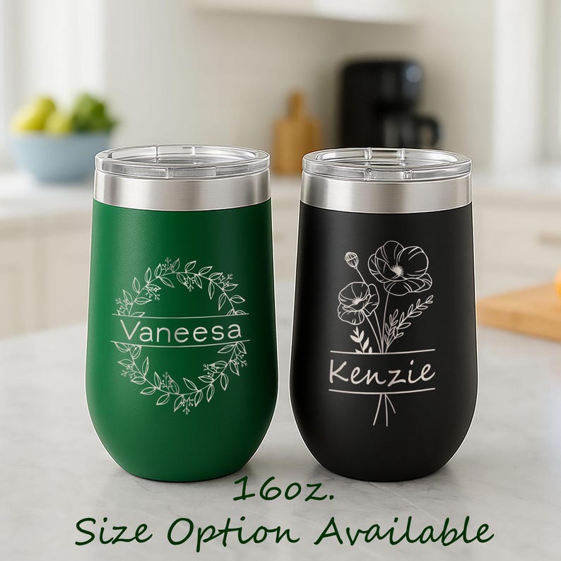 Custom Laser Engraved 12 oz Wine Tumbler, Stainless Steel Wine Tumbler, Vacuum Insulated Stemless Cup, Custom Logo, Bridesmaid Gift - Image 3