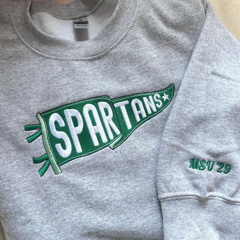 Custom Embroidered College Pennant Sweatshirt - Personalized Team Apparel - Senior Class Gift - University High School Flag Name Sweater