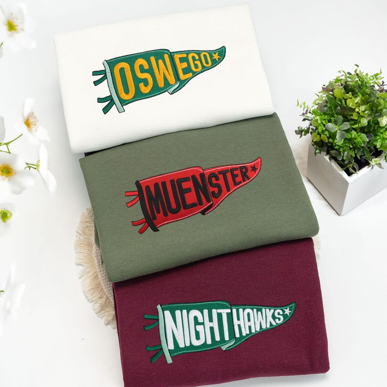 Custom Embroidered College Pennant Sweatshirt - Personalized Team Apparel - Senior Class Gift - University High School Flag Name Sweater - Image 5