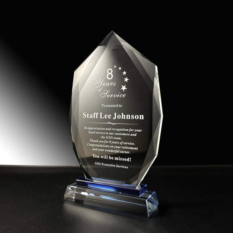 Personalized Crystal Recognition Award: Custom Engraved Plaque - Image 2