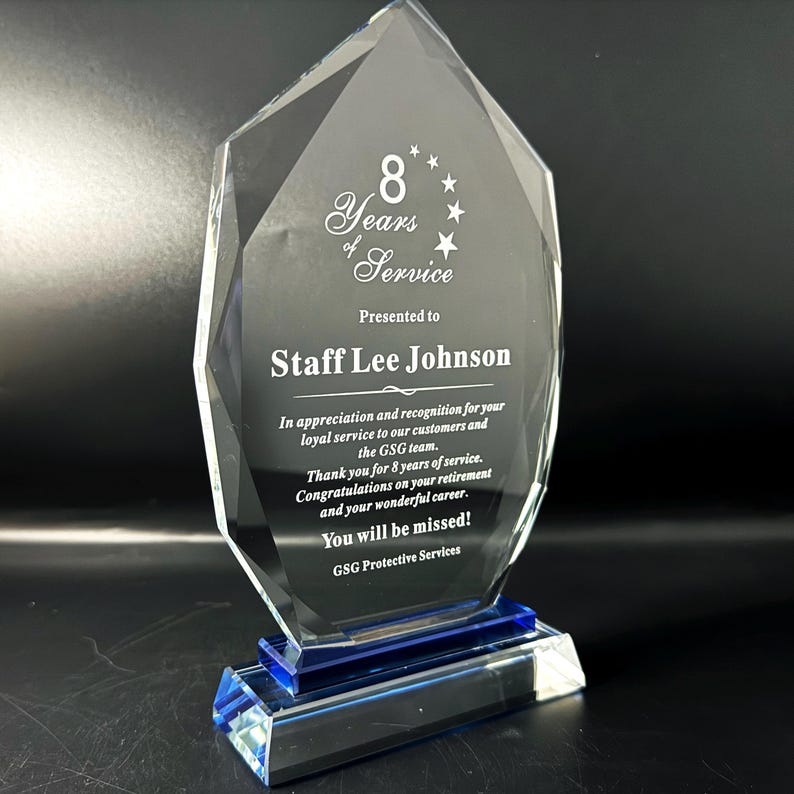 Personalized Crystal Recognition Award: Custom Engraved Plaque - Image 4