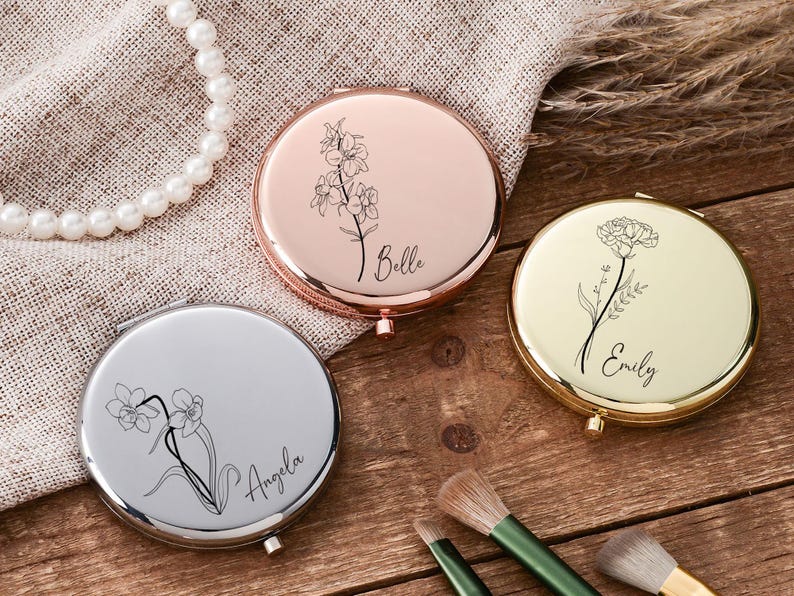 Personalized Makeup Mirror with Name,Custom Bridesmaid Gifts,Engraved Pocket Mirror,Wedding Gifts,Birthday Keepsake Gifts,Bridal Party Gift - Image 2