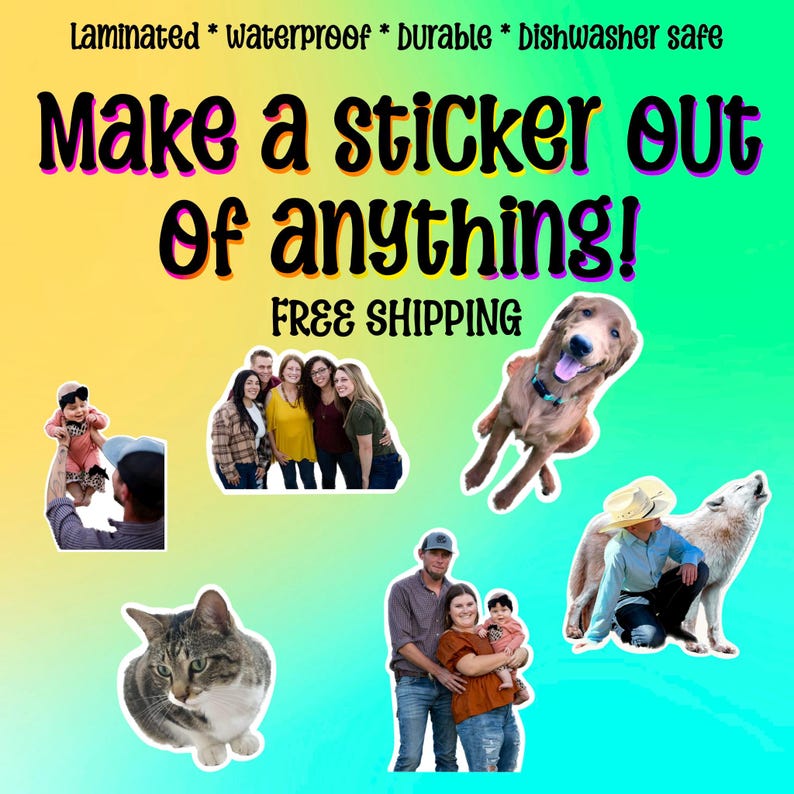 Custom photo stickers - personalized waterproof decals for laptops, mirrors, tumblers, and more
