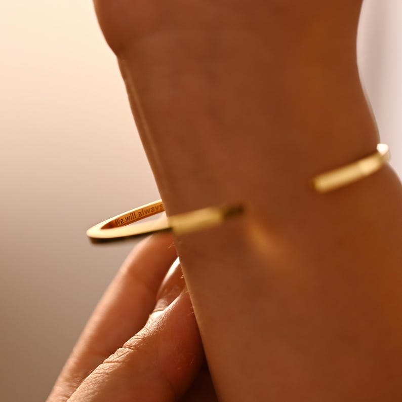 Personalized Cuff, Engraved Affirmation Cuff Bracelet, Secret Message Bangle, Personalised Jewellery, Custom Bracelet, Mom, Graduation Gift - Image 5