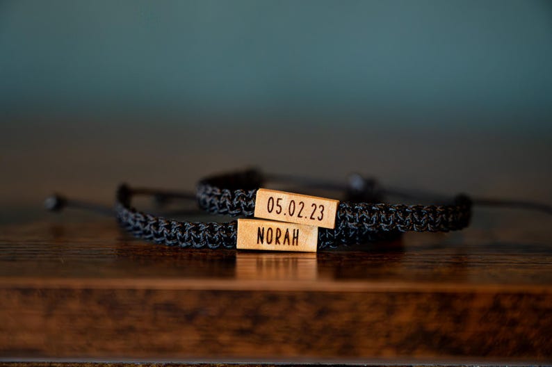 Personalized Wood Bracelet: Reclaimed Maple, Adjustable Macrame, Custom Jewelry, Various Colors - Image 4