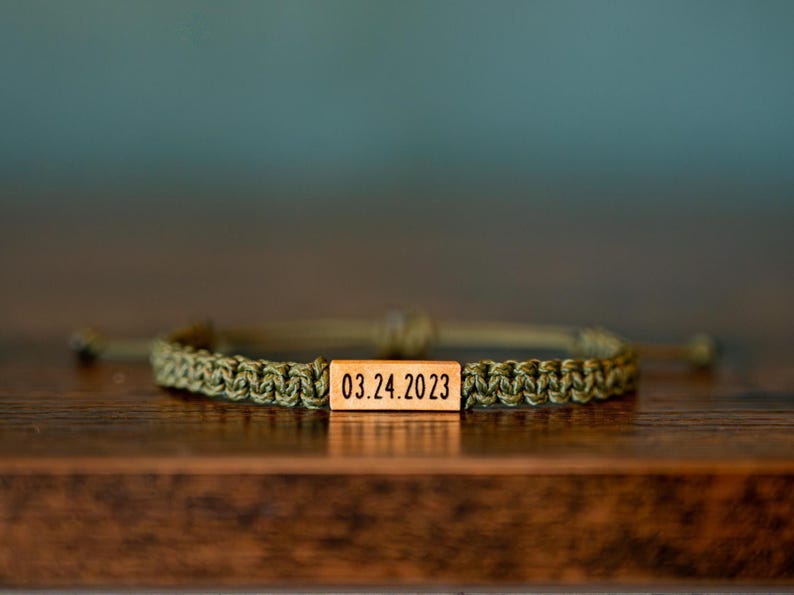 Personalized Wood Bracelet: Reclaimed Maple, Adjustable Macrame, Custom Jewelry, Various Colors