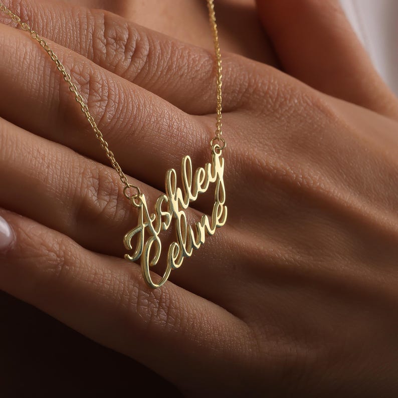 Personalized Two Name Necklace, Double Pendant, Dainty Custom with, Couple Jewelry, Birthday Gift, Bridesmaid, Christmas - Image 3