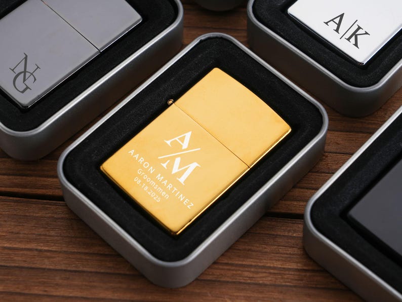 Engraved Groomsmen lighters,Custom Lighter With Case,Groomsmen Gift,Monogram Lighter,Groomsmen Proposal,Gift for Men,Anniversary Gift - Image 2