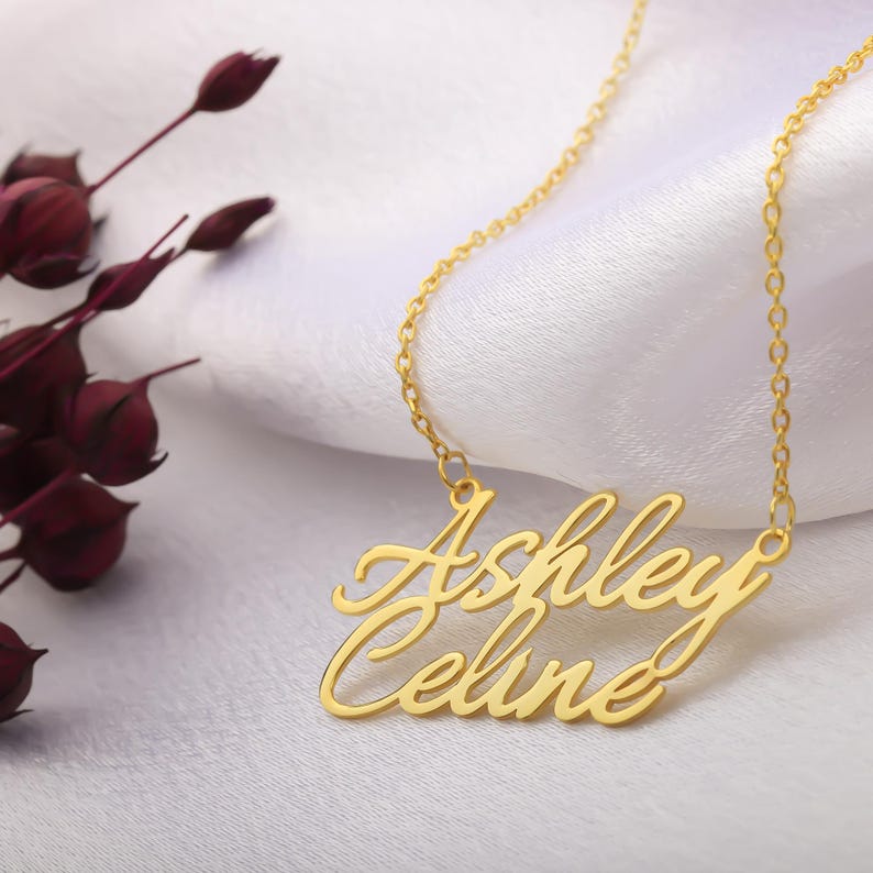 Personalized Two Name Necklace, Double Pendant, Dainty Custom with, Couple Jewelry, Birthday Gift, Bridesmaid, Christmas - Image 4