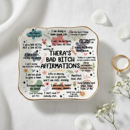 Personalized Swear Affirmations Ring Dish, Funny Birthday Gift for Friends Besties Coworkers, Custom Name Jewelry Tray