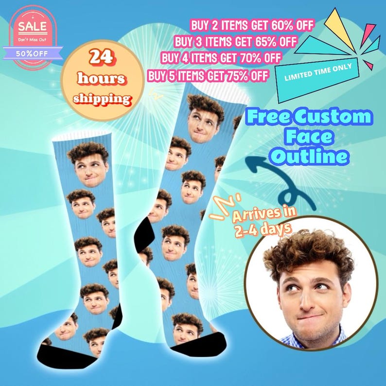 Custom Funny Socks With Photo, Personalized Face Socks With Picture, Custom Novelty Sock With Face On Them, Customized Funky Socks For Women