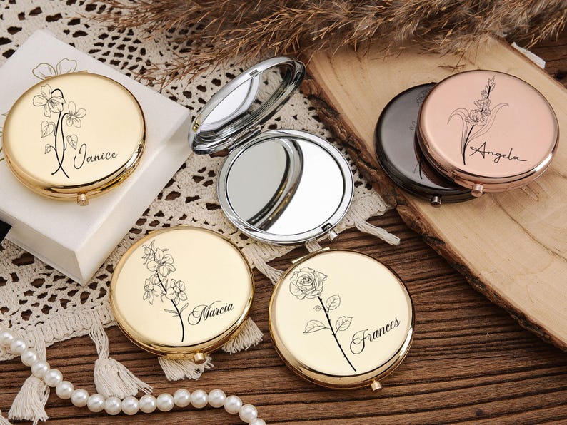 Personalized Makeup Mirror with Name,Custom Bridesmaid Gifts,Engraved Pocket Mirror,Wedding Gifts,Birthday Keepsake Gifts,Bridal Party Gift - Image 3