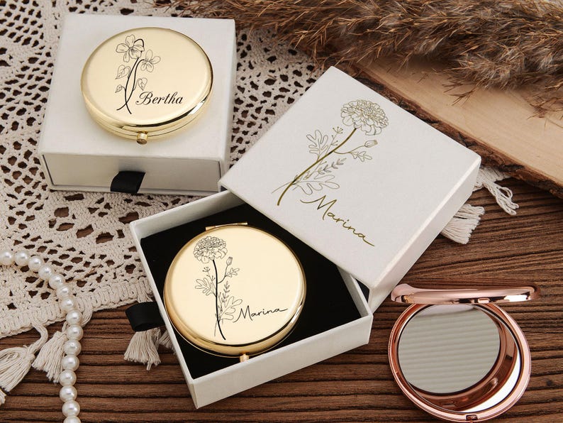 Personalized Makeup Mirror with Name,Custom Bridesmaid Gifts,Engraved Pocket Mirror,Wedding Gifts,Birthday Keepsake Gifts,Bridal Party Gift - Image 6