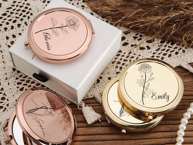 Personalized Makeup Mirror with Name,Custom Bridesmaid Gifts,Engraved Pocket Mirror,Wedding Gifts,Birthday Keepsake Gifts,Bridal Party Gift - Image 4