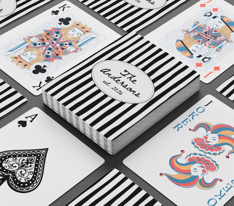 Personalized Family Name Playing Cards, Custom Last Name And Est Year Wedding Favor Decks, Wedding Gift For Couple, Anniversary Poker Cards - Image 2