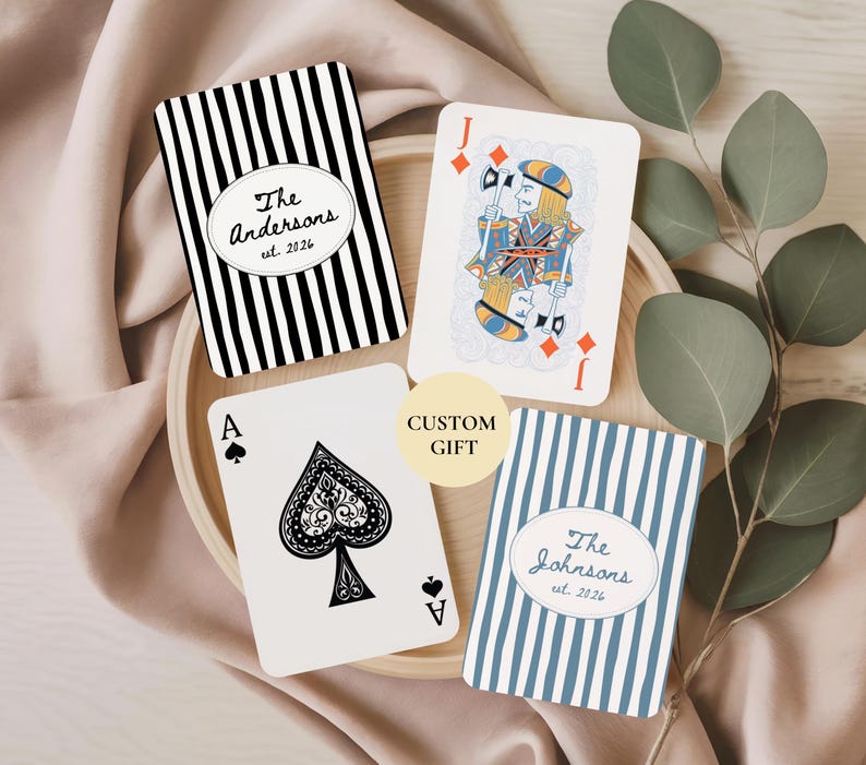 Personalized Family Name Playing Cards, Custom Last Name And Est Year Wedding Favor Decks, Wedding Gift For Couple, Anniversary Poker Cards